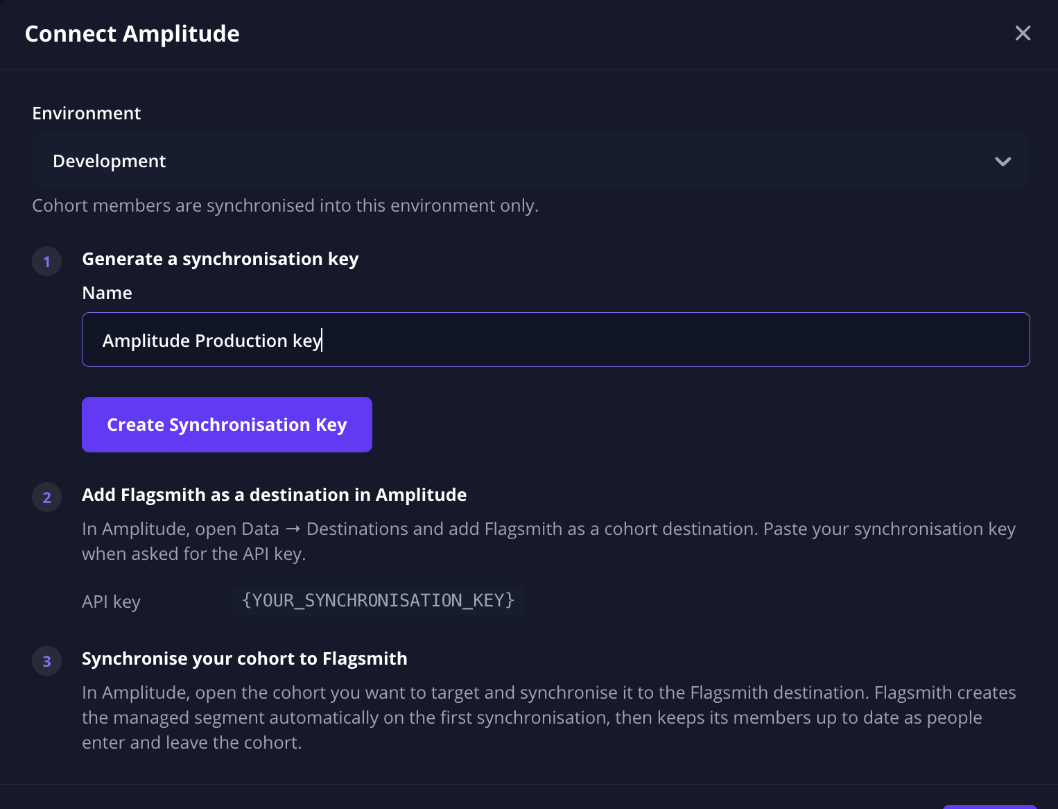 Connect Amplitude modal