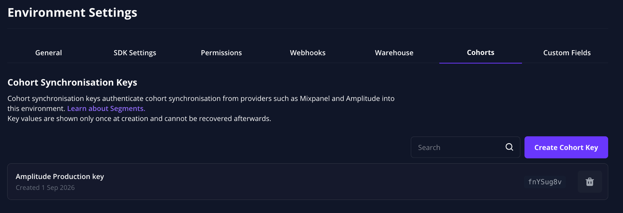 Environment Settings Cohorts tab